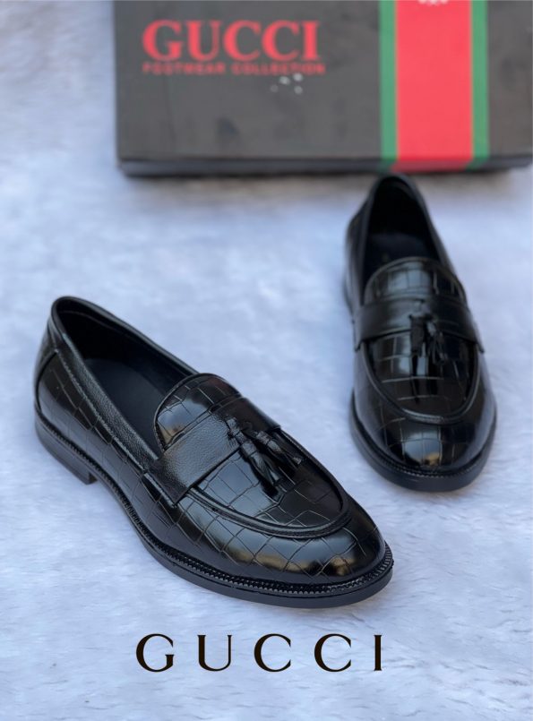 GUCCI CROCO TASSEL MOCASSINS