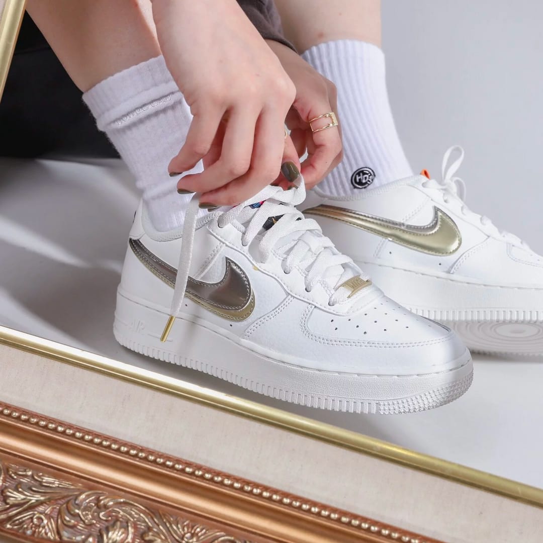  Airforce 1 Low Double Swoosh Silver Gold