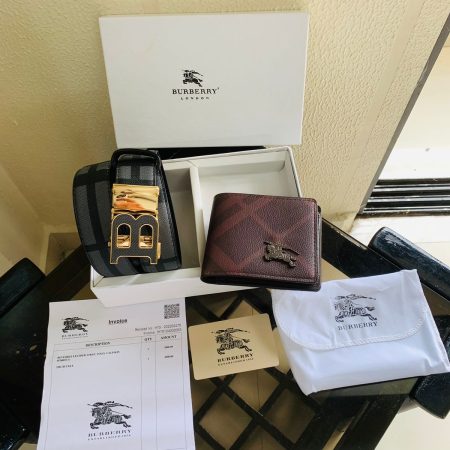 BURBERRY PRINTED PREMIUM QUALITY BELT&WALLET COMBO