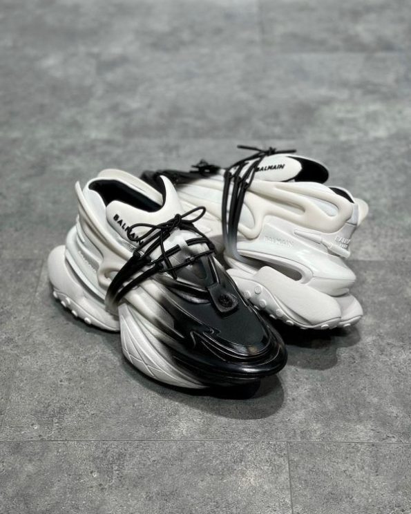 Balmain Unicorn Low-Neoprene & Calfskin in Black/ White fixed - Image 2