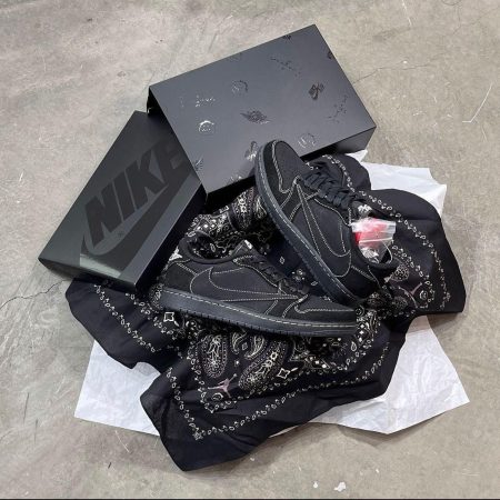 Semi UA Travis Scott X Air Jordan 1 Low OG Black Phantom With Full Kit