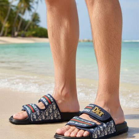 Dior-slide-blue-red-oblique-embroidere d-cotton